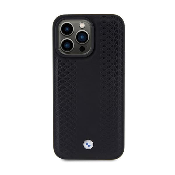 BMW læder diamantmønster - iPhone 15 Pro etui (sort)