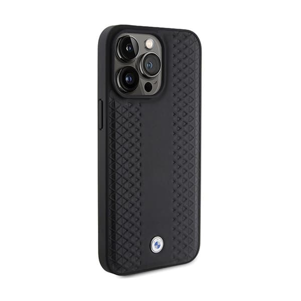 BMW læder diamantmønster - iPhone 15 Pro etui (sort)