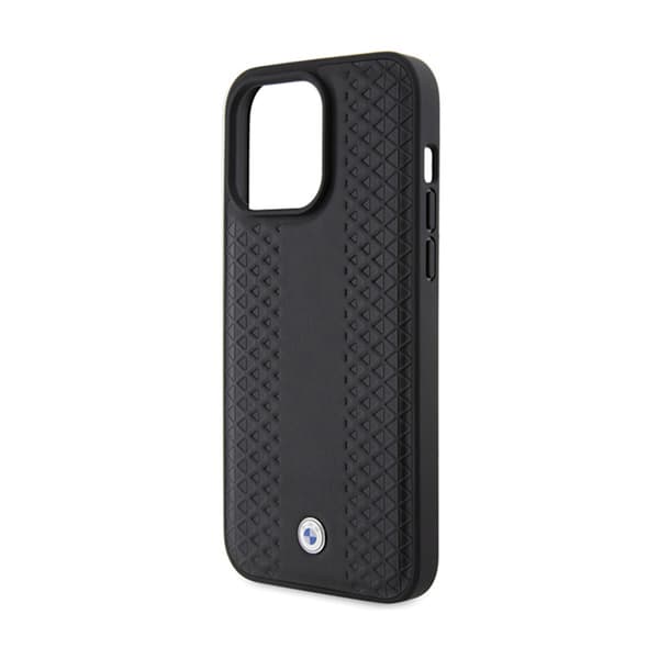 BMW læder diamantmønster - iPhone 15 Pro etui (sort)