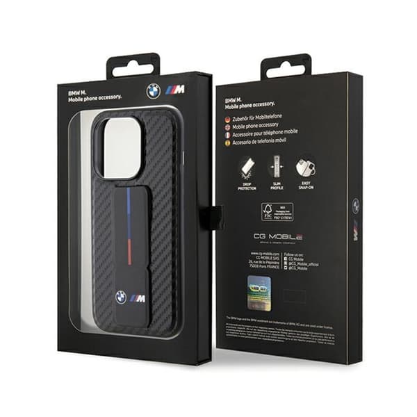 BMW Grip Stand Smooth & Carbon - iPhone 15 Pro -kotelo (musta)