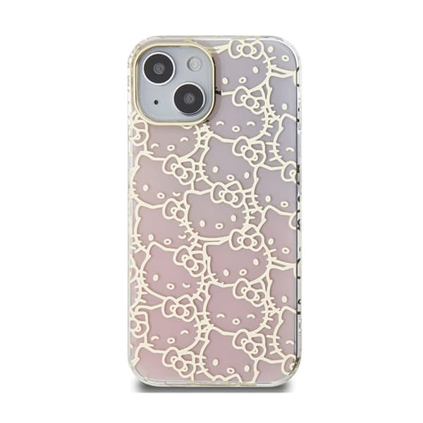 Hello Kitty IML Gradient Electrop Crowded Kitty Head - iPhone 15 -kotelo (vaaleanpunainen)