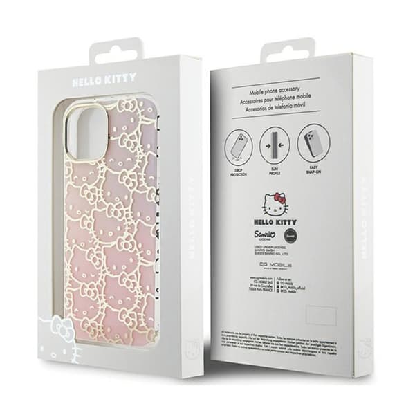 Hello Kitty IML Gradient Electrop Crowded Kitty Head - iPhone 15 -kotelo (vaaleanpunainen)