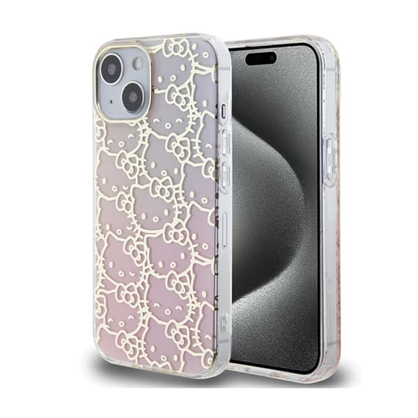 Hello Kitty IML Gradient Electrop Crowded Kitty Head - iPhone 15 -kotelo (vaaleanpunainen)