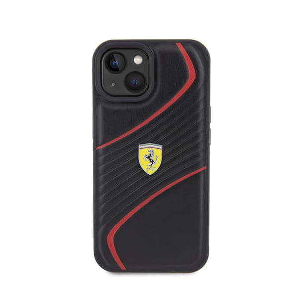 Ferrari Twist Metal -logo - iPhone 15 -kotelo (musta)