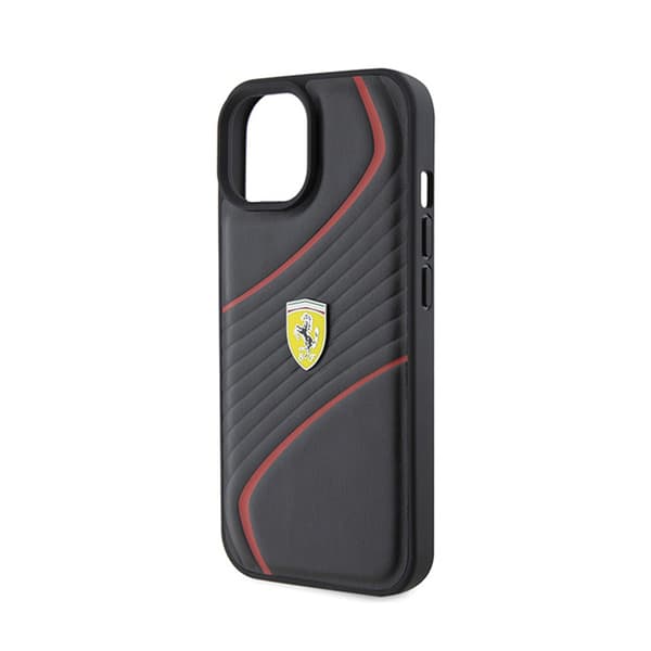 Ferrari Twist Metal -logo - iPhone 15 -kotelo (musta)