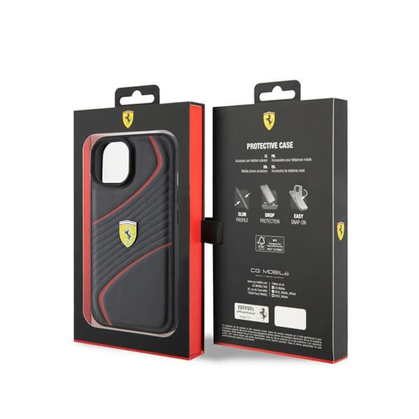 Ferrari Twist Metal -logo - iPhone 15 -kotelo (musta)