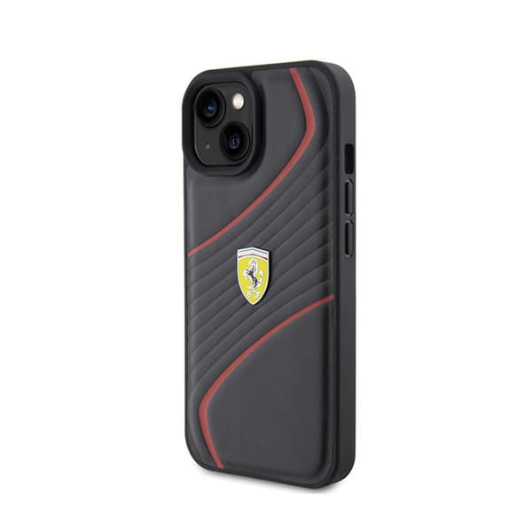 Ferrari Twist Metal -logo - iPhone 15 -kotelo (musta)