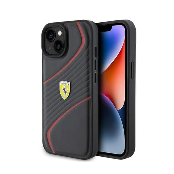 Ferrari Twist Metal -logo - iPhone 15 -kotelo (musta)