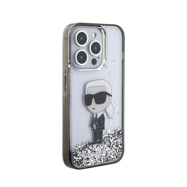Karl Lagerfeld Liquid Glitter Ikonik - iPhone 15 Pro Cover (gennemsigtig)