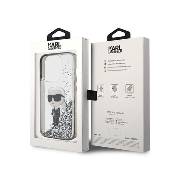 Karl Lagerfeld Liquid Glitter Ikonik - iPhone 15 Pro Cover (gennemsigtig)