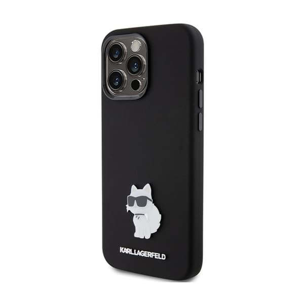 Karl Lagerfeld Silikone Choupette Metal Pin - iPhone 15 Pro etui (sort)
