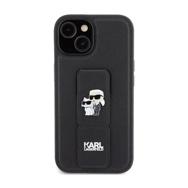 Karl Lagerfeld Kädensija Saffiano Karl & Choupette Pins - iPhone 15 -kotelo (musta)