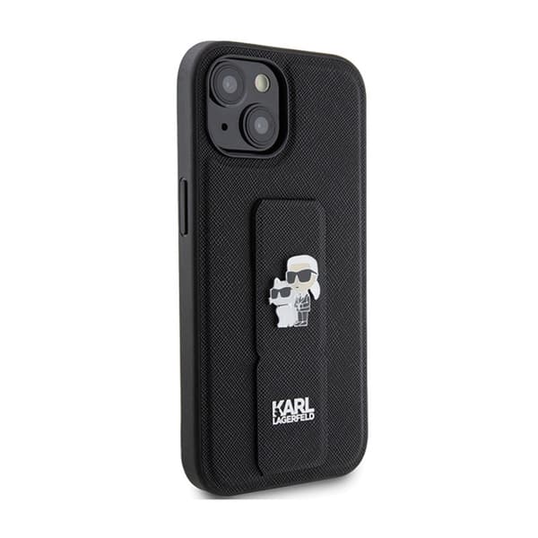Karl Lagerfeld Kädensija Saffiano Karl & Choupette Pins - iPhone 15 -kotelo (musta)
