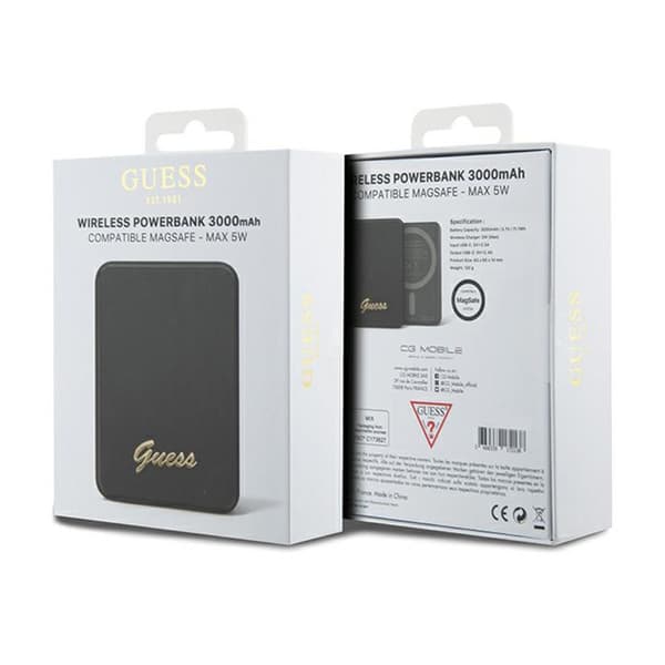 Guess Metal Script Logo MagSafe - Induktion Power Bank 3000 mAh 5W MagSafe (sort)