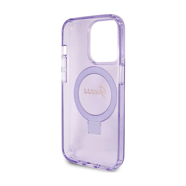 Guess Ring Stand Script Glitter MagSafe - iPhone 15 Pro etui (lilla)
