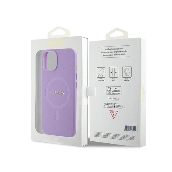 Guess Saffiano MagSafe - iPhone 15 etui (lilla)
