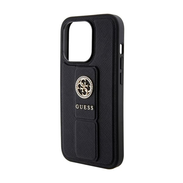 Guess Grip Stand 4G Saffiano Strass -logo - iPhone 15 Pro Max -kotelo (musta)