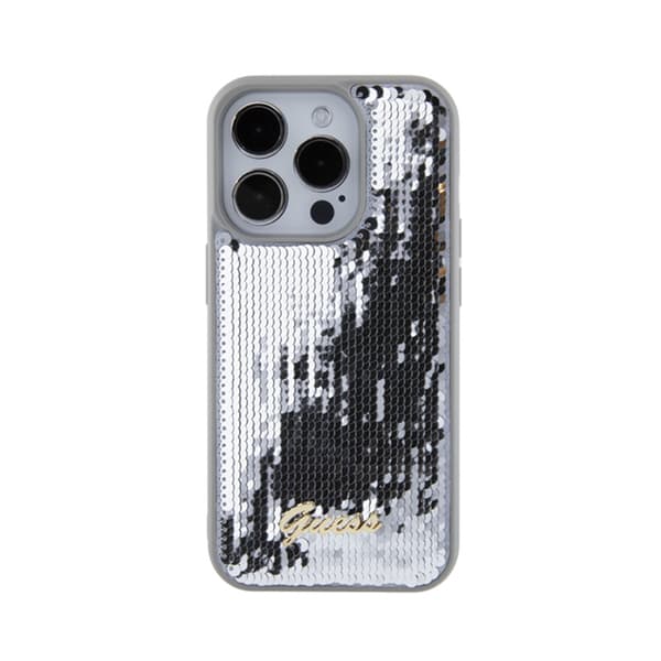 Guess Sequin Script Metal - iPhone 15 Pro -kotelo (hopea)