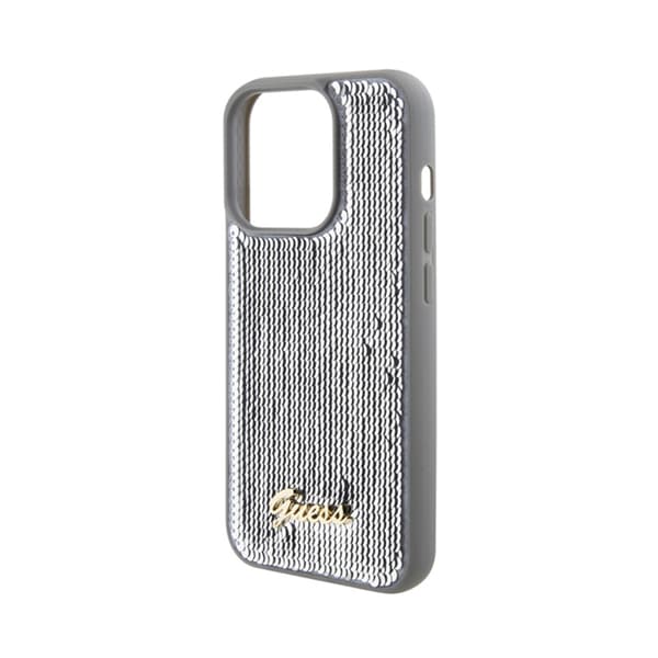 Guess Sequin Script Metal - iPhone 15 Pro -kotelo (hopea)