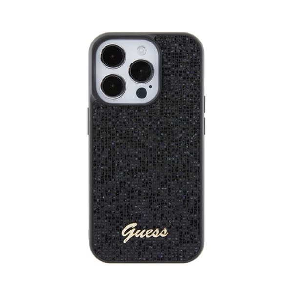 Guess Disco Metal Script - iPhone 15 Pro -kuori (musta)