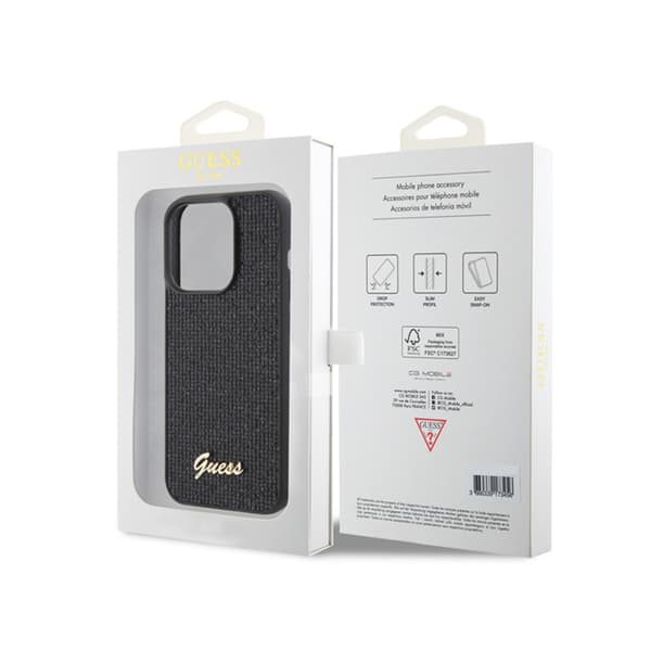 Guess Disco Metal Script - iPhone 15 Pro -kuori (musta)
