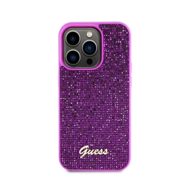 Guess Disco Metal Script - iPhone 15 Pro -kotelo (fuksia)