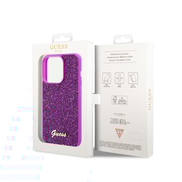 Guess Disco Metal Script - iPhone 15 Pro -kotelo (fuksia)