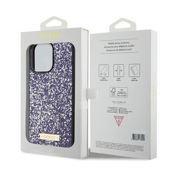 Guess Rhinestone Metal Logo - iPhone 15 Pro -kotelo (vaaleanpunainen)