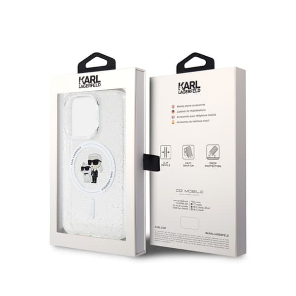 Karl Lagerfeld Karl & Choupette Glitter Magsafe - iPhone 15 Pro -kotelo (läpinäkyvä)