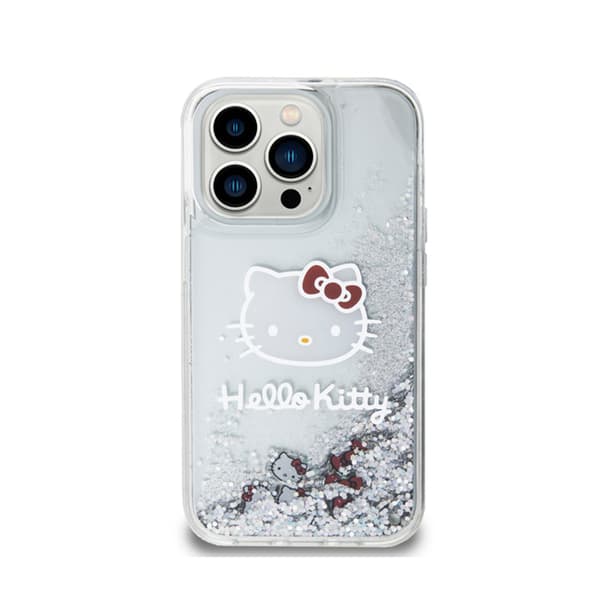 Hello Kitty Liquid Glitter Charms Kitty Head - iPhone 15 Pro etui (sølv)