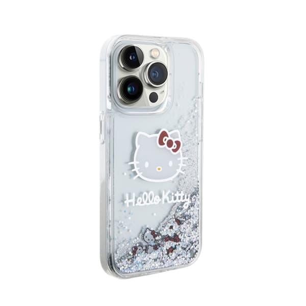 Hello Kitty Liquid Glitter Charms Kitty Head - iPhone 15 Pro etui (sølv)