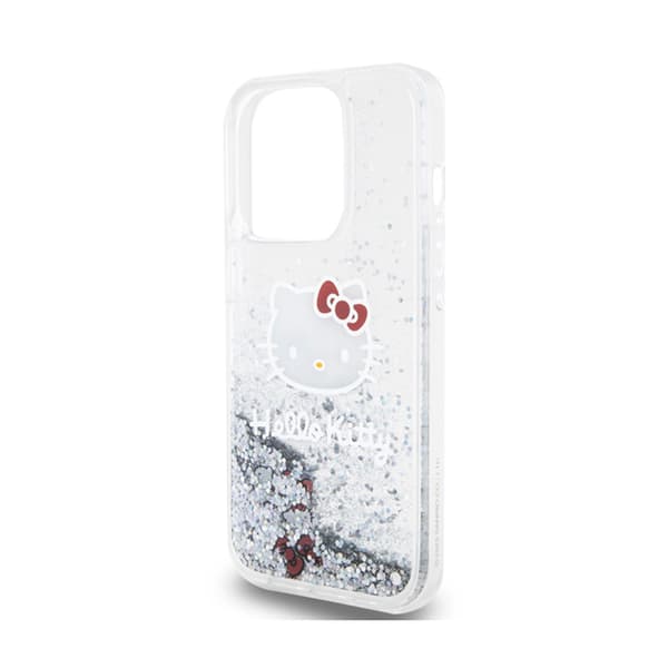 Hello Kitty Liquid Glitter Charms Kitty Head - iPhone 15 Pro etui (sølv)