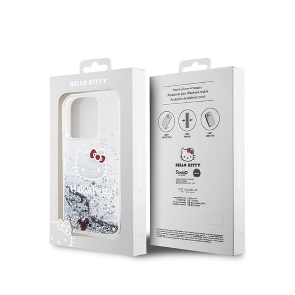 Hello Kitty Liquid Glitter Charms Kitty Head - iPhone 15 Pro etui (sølv)