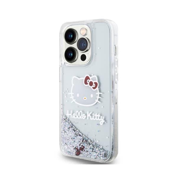 Hello Kitty Liquid Glitter Charms Kitty Head - iPhone 15 Pro etui (sølv)
