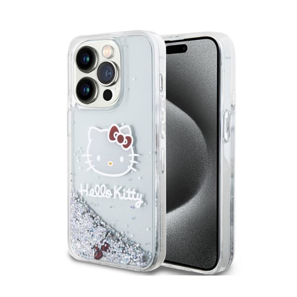 Hello Kitty Liquid Glitter Charms Kitty Head - iPhone 15 Pro-fodral (silver)