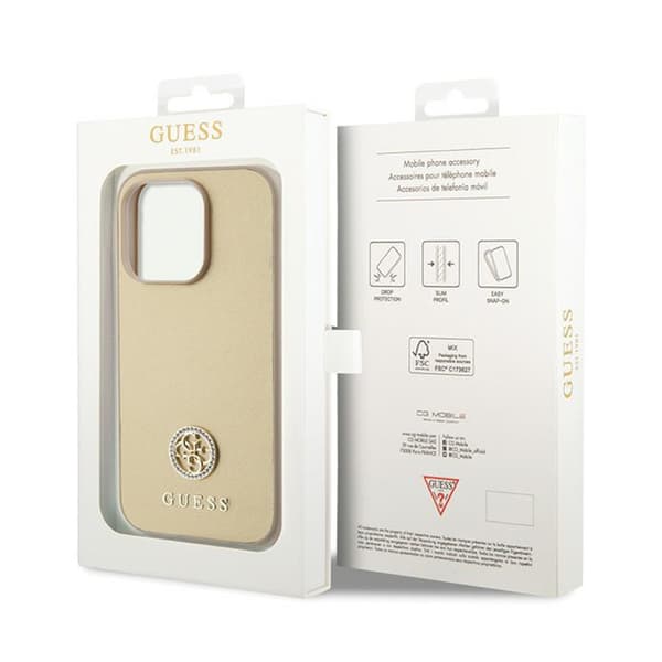 Guess 4G Strass Metal Logo - iPhone 15 Pro -kuori (kulta)