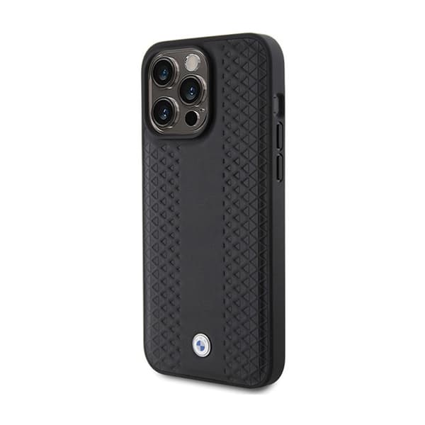 BMW læder diamantmønster - iPhone 15 Pro Max etui (sort)