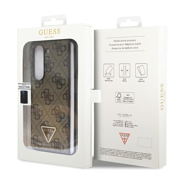 Guess Leather 4G Triangle Strass - Samsung Z Fold 5 -kotelo (ruskea)