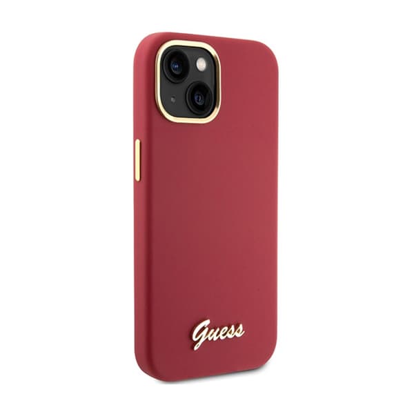 Guess Silicone Script Metal Logo & Frame - iPhone 15 -kotelo (magenta)
