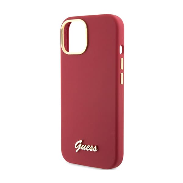 Guess Silicone Script Metal Logo & Frame - iPhone 15 -kotelo (magenta)