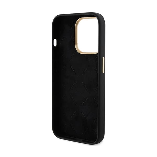 Guess Silicone Script Metallogo og -ramme - iPhone 15 Pro-etui (sort)