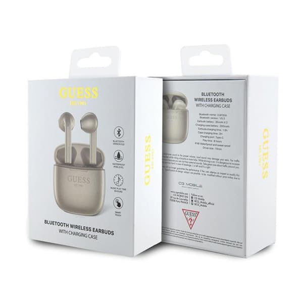 Guess True Wireless Script -logo BT5.3 – TWS-kuulokkeet + latauskotelo (kulta)