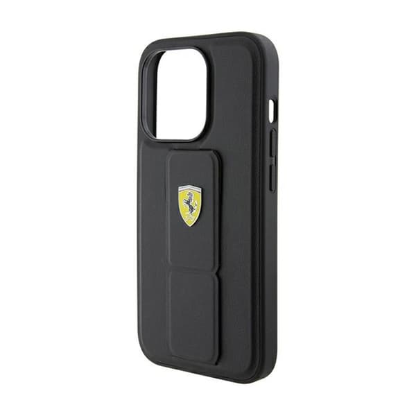 Ferrari Grip Stand metallilogo - iPhone 15 Pro -kotelo (musta)