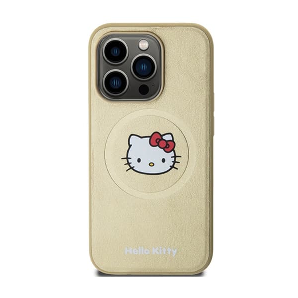 Hello Kitty Læder Kitty Head MagSafe - iPhone 15 Pro Cover (Guld)
