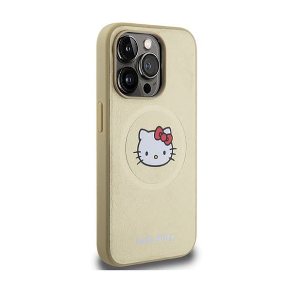 Hello Kitty Læder Kitty Head MagSafe - iPhone 15 Pro Cover (Guld)