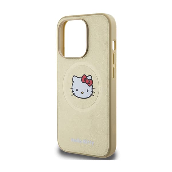Hello Kitty Læder Kitty Head MagSafe - iPhone 15 Pro Cover (Guld)