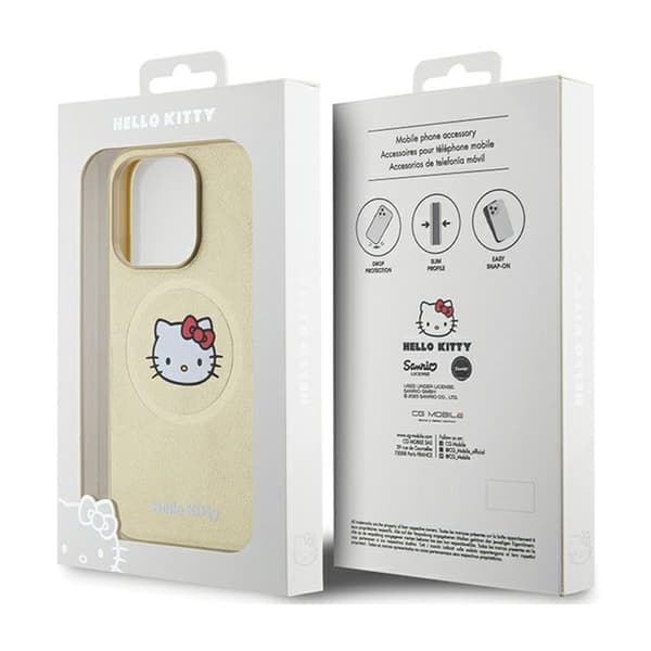 Hello Kitty Læder Kitty Head MagSafe - iPhone 15 Pro Cover (Guld)