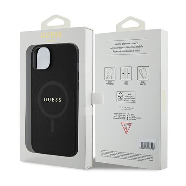 Guess Saffiano MagSafe - iPhone 15 Plus etui (sort)