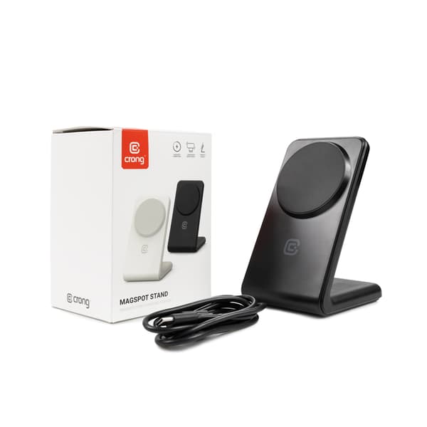 Crong MagSpot Stand - 2i1 trådløs oplader med MagSafe til iPhone og AirPods (sort)