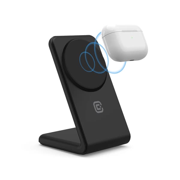 Crong MagSpot Stand - 2i1 trådløs oplader med MagSafe til iPhone og AirPods (sort)